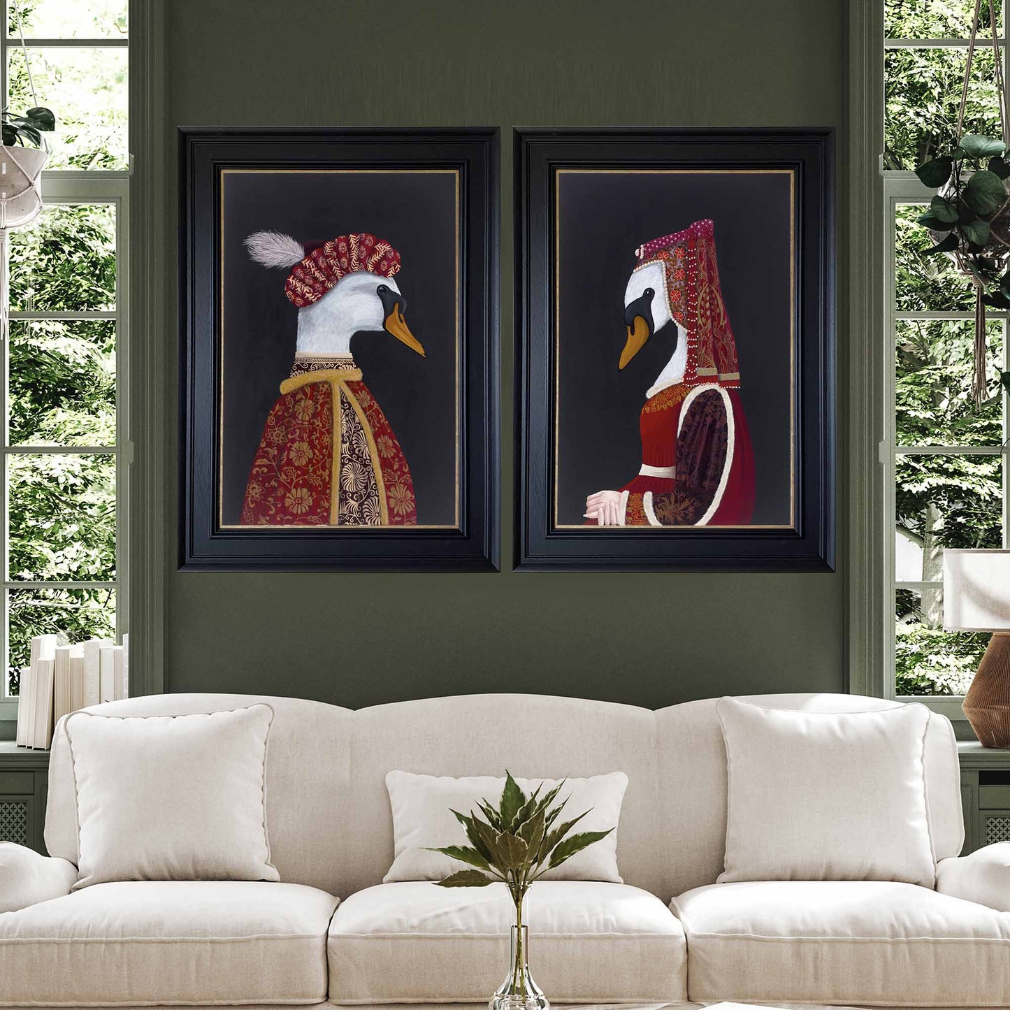 The Scheming Pharmacist and The Deceitful Wife – Original Medieval Swan Diptych Painting